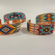 Earthy Floral Beaded Cuff Bracelet, Handmade Copper Jewelry